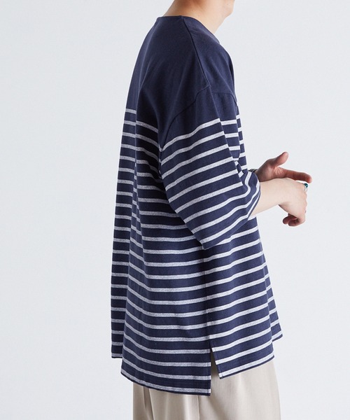 Anchor Smith(アンカー スミス)の「パネルボーダー ビッグシルエット半袖Tシャツ(Tシャツ/カットソー・メンズ・ネイビー/ライトグレー/アイボリー/ベージュ/ブラック・M/L)」の9枚目の写真