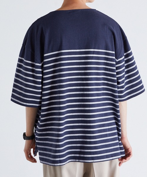 Anchor Smith(アンカー スミス)の「パネルボーダー ビッグシルエット半袖Tシャツ(Tシャツ/カットソー・メンズ・ネイビー/ライトグレー/アイボリー/ベージュ/ブラック・M/L)」の10枚目の写真