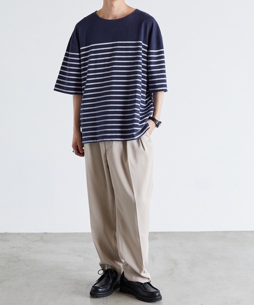 Anchor Smith(アンカー スミス)の「パネルボーダー ビッグシルエット半袖Tシャツ(Tシャツ/カットソー・メンズ・ネイビー/ライトグレー/アイボリー/ベージュ/ブラック・M/L)」の11枚目の写真