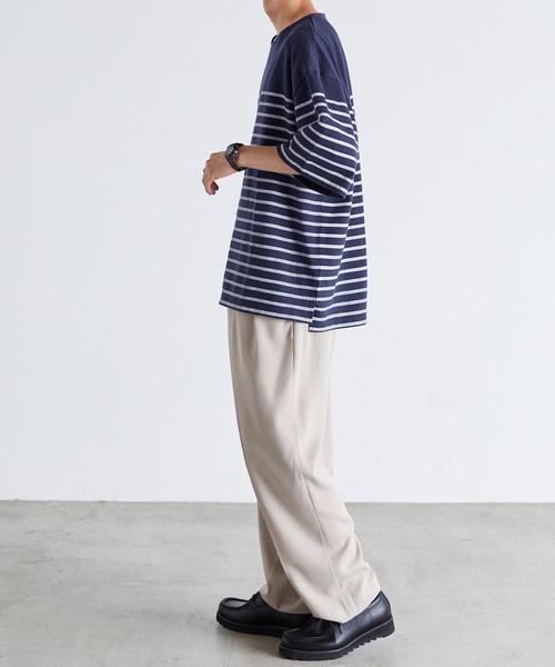 Anchor Smith(アンカー スミス)の「パネルボーダー ビッグシルエット半袖Tシャツ(Tシャツ/カットソー・メンズ・ネイビー/ライトグレー/アイボリー/ベージュ/ブラック・M/L)」の12枚目の写真