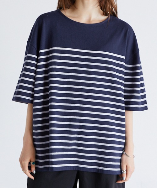 Anchor Smith(アンカー スミス)の「パネルボーダー ビッグシルエット半袖Tシャツ(Tシャツ/カットソー・メンズ・ネイビー/ライトグレー/アイボリー/ベージュ/ブラック・M/L)」の14枚目の写真
