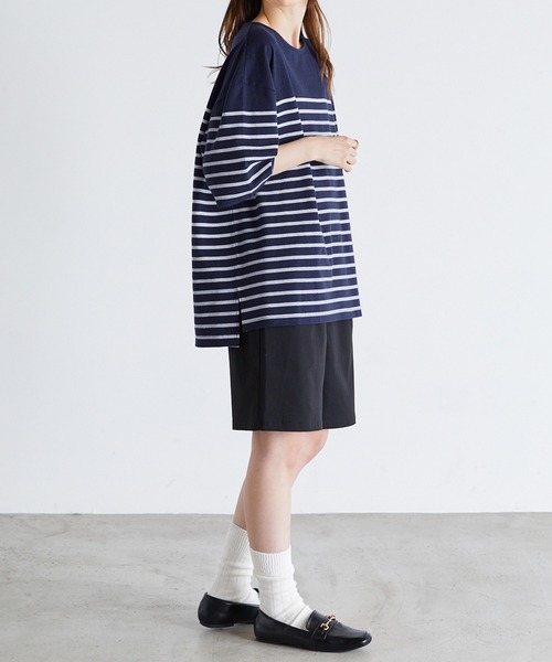 Anchor Smith(アンカー スミス)の「パネルボーダー ビッグシルエット半袖Tシャツ(Tシャツ/カットソー・メンズ・ネイビー/ライトグレー/アイボリー/ベージュ/ブラック・M/L)」の17枚目の写真