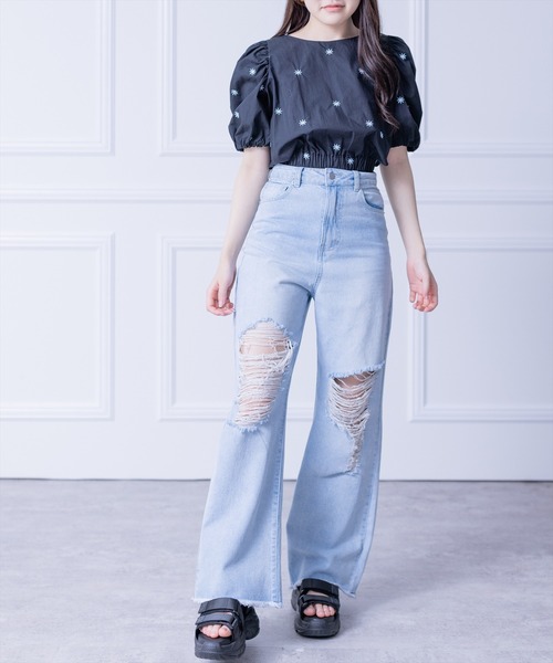 clear（クリア）の「ダメージワイドデニムパンツ≪2024SS≫（デニムパンツ・レディース・ブラック/ライトブルー・M/S）」の13枚目の写真