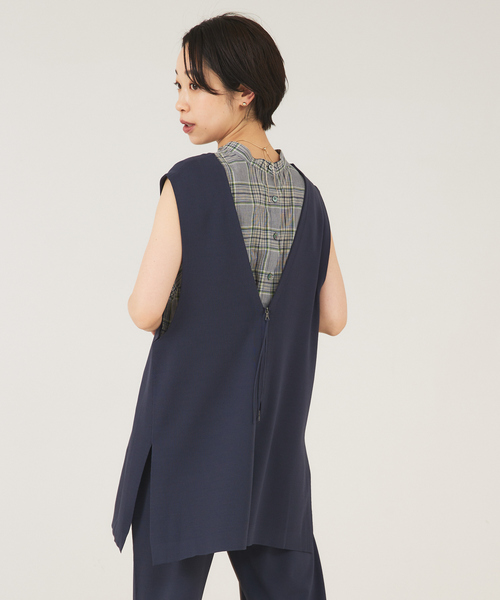 qualite(カリテ)の「《セットアップ対応》レーヨンストレッチ2WAYニットジレ(ベスト・レディース・カーキ/グレイッシュブルー・フリー)」の5枚目の写真