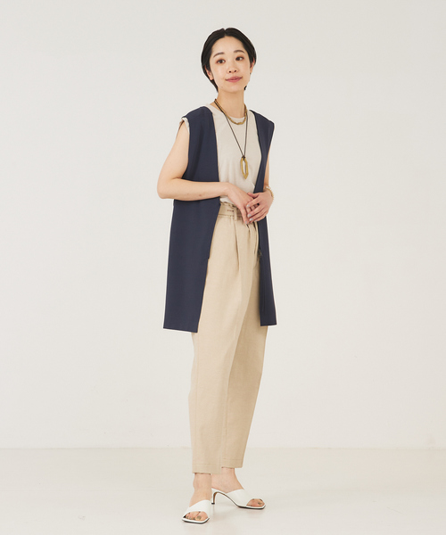 qualite(カリテ)の「《セットアップ対応》レーヨンストレッチ2WAYニットジレ(ベスト・レディース・カーキ/グレイッシュブルー・フリー)」の7枚目の写真