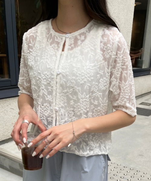 nemne store(ネンネストア)の「前後2way花柄レースカーディガン(カーディガン/ボレロ・レディース・ブラック/アイボリー/ブルー・フリー)」の16枚目の写真