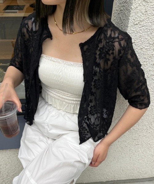nemne store(ネンネストア)の「前後2way花柄レースカーディガン(カーディガン/ボレロ・レディース・ブラック/アイボリー/ブルー・フリー)」の5枚目の写真