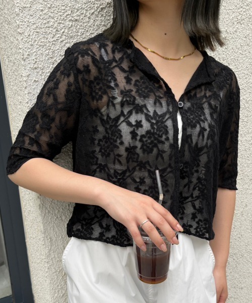 nemne store(ネンネストア)の「前後2way花柄レースカーディガン(カーディガン/ボレロ・レディース・ブラック/アイボリー/ブルー・フリー)」の4枚目の写真