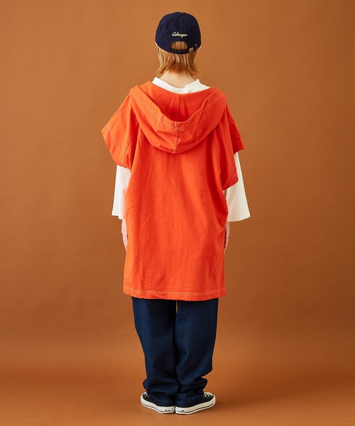 CUBE SUGAR（キューブシュガー）の「ミニ裏毛スウェットフーディビッグベスト（ベスト・レディース・オレンジ/ナチュラル/ヘザーチャコール/ブルー・M）」の14枚目の写真