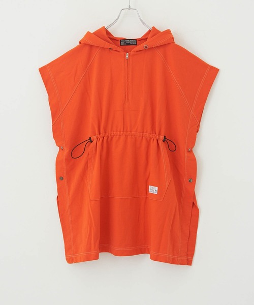 CUBE SUGAR（キューブシュガー）の「ミニ裏毛スウェットフーディビッグベスト（ベスト・レディース・オレンジ/ナチュラル/ヘザーチャコール/ブルー・M）」の8枚目の写真