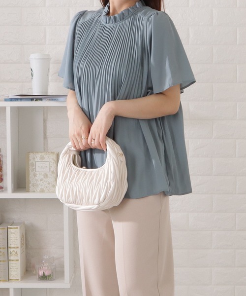 Lace Ladies(レースレディース)の「フリルプチハイプリーツ半袖ブラウス(シャツ/ブラウス・レディース・グレー/ブラック/ブルーグレー/ホワイト・S/FREE)」の4枚目の写真