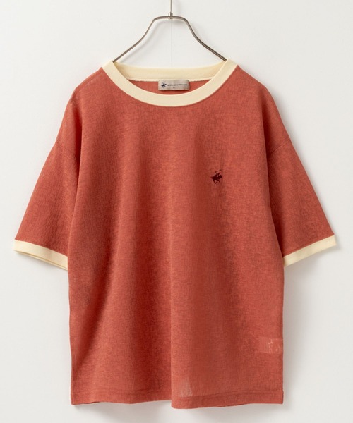 BEVERLY HILLS POLO CLUB(ビバリーヒルズポロクラブ)の「BEVERLY HILLS POLO CLUB ビバリーヒルズポロクラブ リンガー配色シアーTシャツ(Tシャツ/カットソー・レディース・グリーン/オレンジ/サックスブルー/チャコール・L/M)」の4枚目の写真