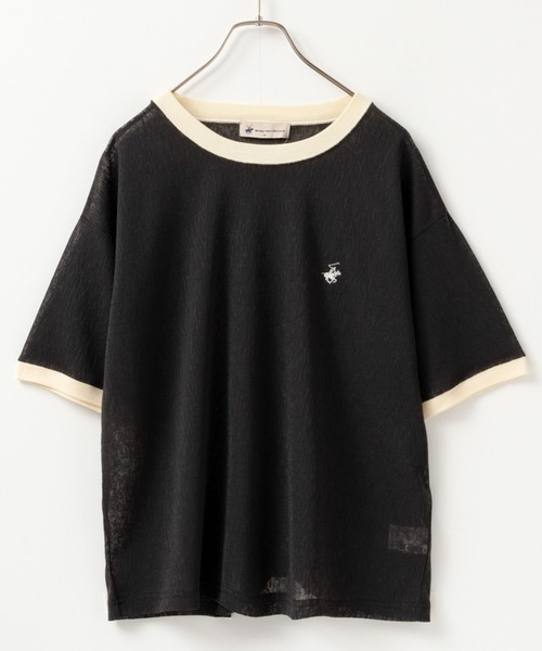 BEVERLY HILLS POLO CLUB(ビバリーヒルズポロクラブ)の「BEVERLY HILLS POLO CLUB ビバリーヒルズポロクラブ リンガー配色シアーTシャツ(Tシャツ/カットソー・レディース・グリーン/オレンジ/サックスブルー/チャコール・L/M)」の2枚目の写真