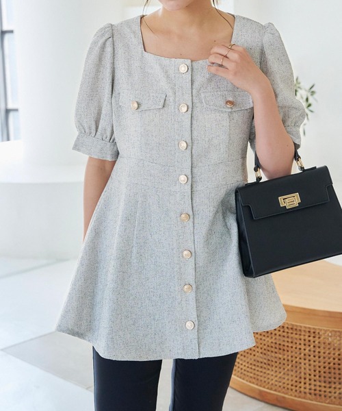 KOBE LETTUCE（コウベレタス）の「ツイードスクエアネックチュニック（チュニック・レディース・オフホワイト/ブラック/ベージュ・M）」の2枚目の写真