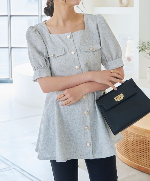 KOBE LETTUCE（コウベレタス）の「ツイードスクエアネックチュニック（チュニック・レディース・オフホワイト/ブラック/ベージュ・M）」の8枚目の写真