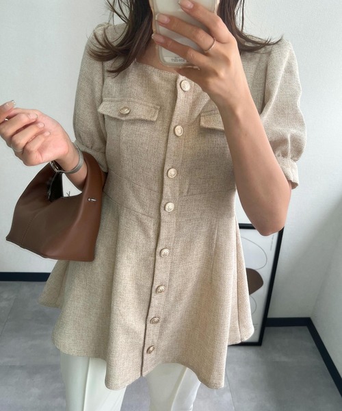 KOBE LETTUCE（コウベレタス）の「ツイードスクエアネックチュニック（チュニック・レディース・オフホワイト/ブラック/ベージュ・M）」の11枚目の写真