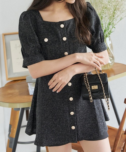 KOBE LETTUCE（コウベレタス）の「ツイードスクエアネックチュニック（チュニック・レディース・オフホワイト/ブラック/ベージュ・M）」の6枚目の写真