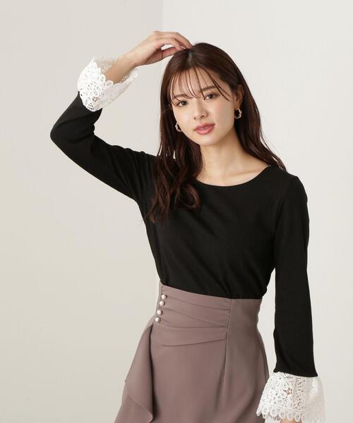 PROPORTION BODY DRESSING(プロポーションボディドレッシング)の「ケミカルレースフレアスリーブテレコ / 1213260801(Tシャツ/カットソー・レディース・オフホワイト/ブラック/グレー・MEDIUM/SMALL)」の1枚目の写真