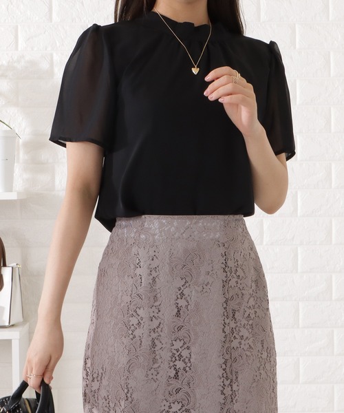 Lace Ladies(レースレディース)の「プチハイネックフレアスリーブ半袖ブラウス(シャツ/ブラウス・レディース・ブラック/ベージュ/ホワイト/ネイビー/グレー・S/FREE)」の18枚目の写真