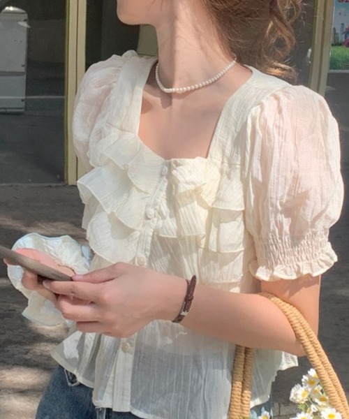 leune(ルネ)の「シアーティアードブラウス(シャツ/ブラウス・レディース・ピンク/アイボリー・FREE)」の5枚目の写真