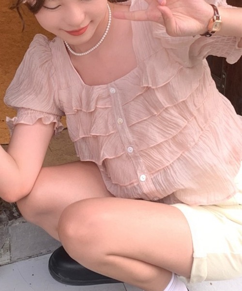 leune(ルネ)の「シアーティアードブラウス(シャツ/ブラウス・レディース・ピンク/アイボリー・FREE)」の15枚目の写真