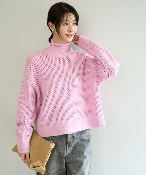 ピンクハイネックカットソー0 暖かさ＆着心地の良さで大ヒット】コットンカシミヤ タートルネック