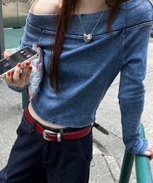オフショルボートネックトップス