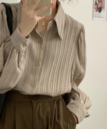 【韓国大人っぽガールに】クレーププリーツワイドカラーシャツ