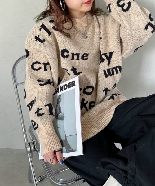 CLEA(クレア)の「ロゴジャガードオーバーサイズニットプルオーバー(ニット/セーター・レディース・グリーン/ベージュ・FREE)」の2枚目の写真