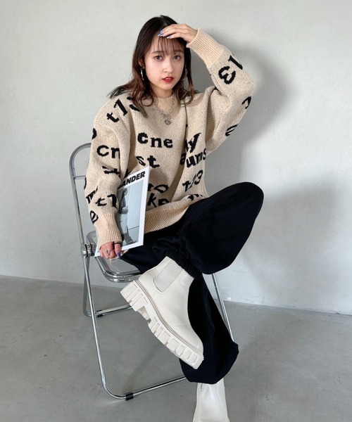 CLEA(クレア)の「ロゴジャガードオーバーサイズニットプルオーバー(ニット/セーター・レディース・グリーン/ベージュ・FREE)」の6枚目の写真