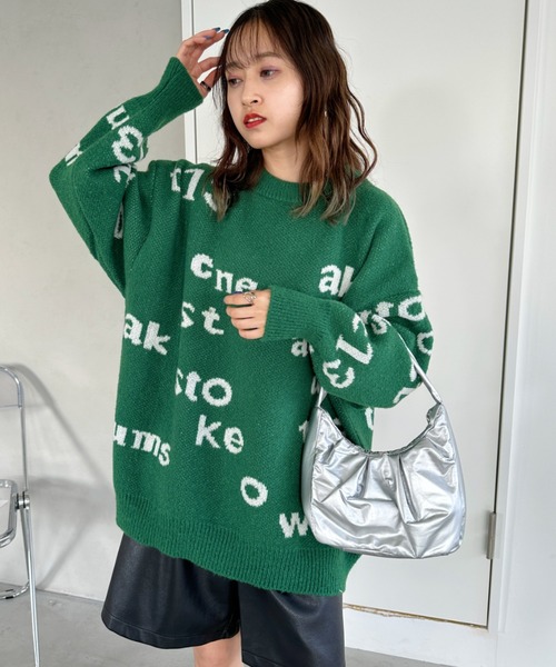 CLEA(クレア)の「ロゴジャガードオーバーサイズニットプルオーバー(ニット/セーター・レディース・グリーン/ベージュ・FREE)」の17枚目の写真