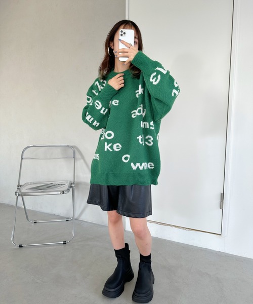CLEA(クレア)の「ロゴジャガードオーバーサイズニットプルオーバー(ニット/セーター・レディース・グリーン/ベージュ・FREE)」の22枚目の写真
