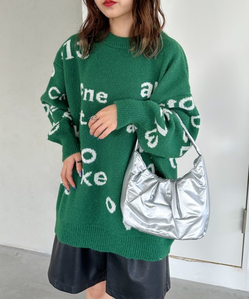 CLEA(クレア)の「ロゴジャガードオーバーサイズニットプルオーバー(ニット/セーター・レディース・グリーン/ベージュ・FREE)」の14枚目の写真