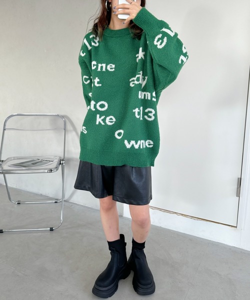 CLEA(クレア)の「ロゴジャガードオーバーサイズニットプルオーバー(ニット/セーター・レディース・グリーン/ベージュ・FREE)」の21枚目の写真
