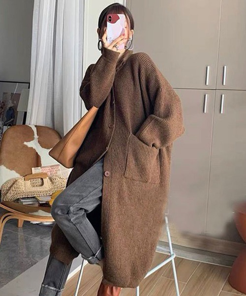 aimoha(アイモハ)の「ハイネックロングカーディガン(カーディガン/ボレロ・レディース・ブラック/グレー/ベージュ/チョコ/ネイビー・FREE)」の11枚目の写真