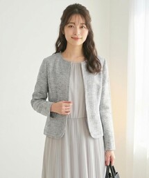 セール】リップルボーダーストレッチ ノーカラージャケット（ノー