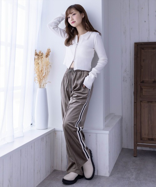 clear（クリア）の「ベロアワイドトラックパンツ[低身長用サイズ有