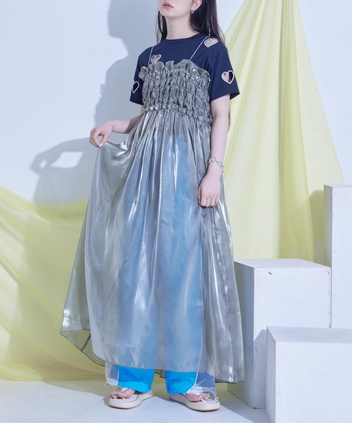 miette（ミエット）の「シャイニーシアーキャミソールワンピース（ワンピース・レディース・ブラック/シルバー/ブルーグリーン・FREE）」の3枚目の写真