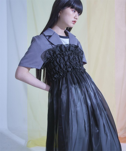 miette（ミエット）の「シャイニーシアーキャミソールワンピース（ワンピース・レディース・ブラック/シルバー/ブルーグリーン・FREE）」の4枚目の写真