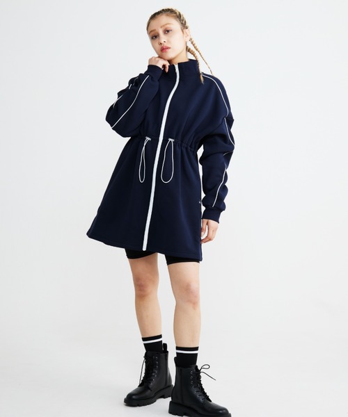 福寿外貌(フクジュガイボウ)の「【福寿外貌】2WAY 裏起毛 トラックジャージワンピース ジップアップ トラックジャージ(ワンピース・レディース・ネイビー/チャコールグレー・フリー)」の3枚目の写真