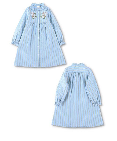 BRANSHES(ブランシェス)の「【お揃い】ストライプ刺繍ワンピース(ワンピース・キッズ・ブルー/サーモンピンク・130/110/100/90/140/120/150)」の5枚目の写真