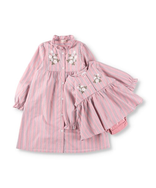 BRANSHES(ブランシェス)の「【お揃い】ストライプ刺繍ワンピース(ワンピース・キッズ・ブルー/サーモンピンク・130/110/100/90/140/120/150)」の15枚目の写真