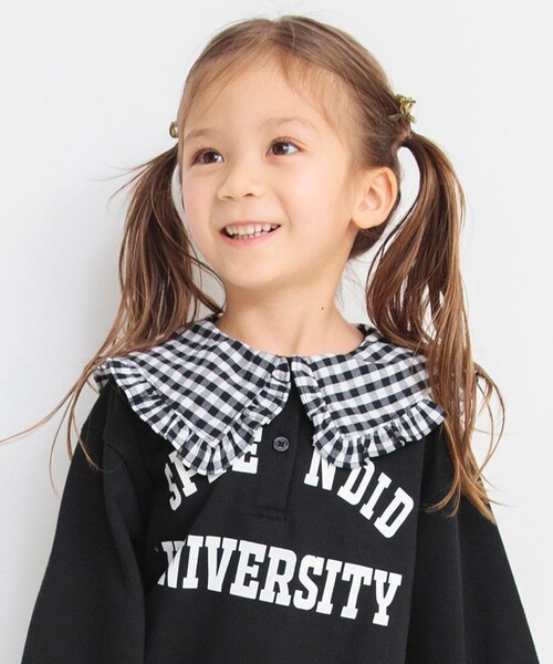 BRANSHES（ブランシェス）の「ビッグ衿トレーナー（スウェット・キッズ・ブラック/オフホワイト・140/150/90/100/110/120/130）」の8枚目の写真