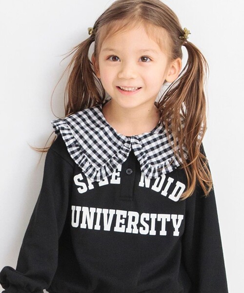 BRANSHES（ブランシェス）の「ビッグ衿トレーナー（スウェット・キッズ・ブラック/オフホワイト・140/150/90/100/110/120/130）」の15枚目の写真
