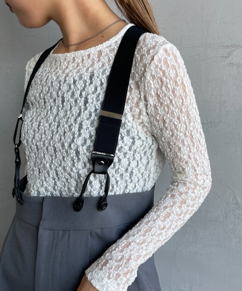 JEANS FACTORY Clothes（ジーンズファクトリークローズ）の「[Jeans Factory Clothes/ジーンズファクトリークローズ] レース柄 クルーネックシアーTシャツ（Tシャツ/カットソー・レディース・イエロー/オフホワイト/ブラック/サックスブルー・F）」の8枚目の写真