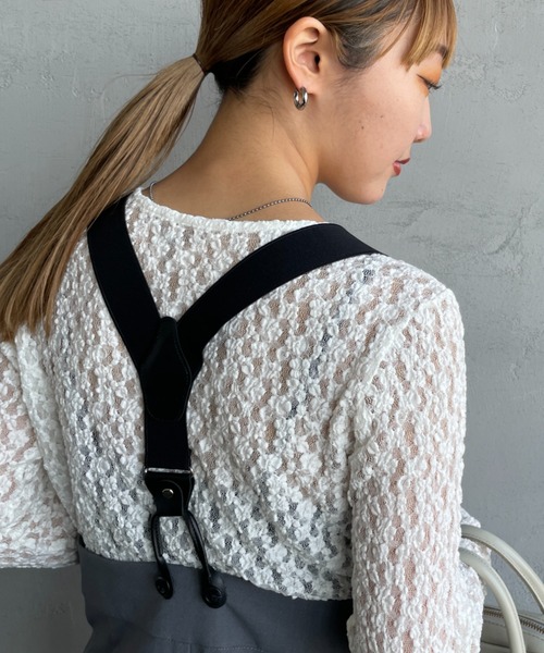 JEANS FACTORY Clothes（ジーンズファクトリークローズ）の「[Jeans Factory Clothes/ジーンズファクトリークローズ] レース柄 クルーネックシアーTシャツ（Tシャツ/カットソー・レディース・イエロー/オフホワイト/ブラック/サックスブルー・F）」の6枚目の写真