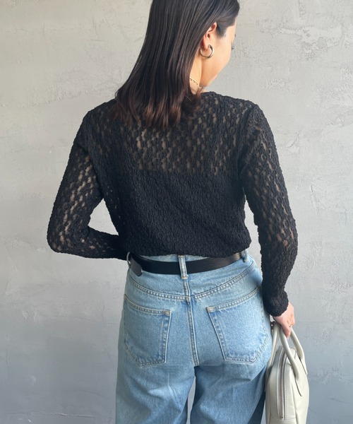 JEANS FACTORY Clothes（ジーンズファクトリークローズ）の「[Jeans Factory Clothes/ジーンズファクトリークローズ] レース柄 クルーネックシアーTシャツ（Tシャツ/カットソー・レディース・イエロー/オフホワイト/ブラック/サックスブルー・F）」の11枚目の写真