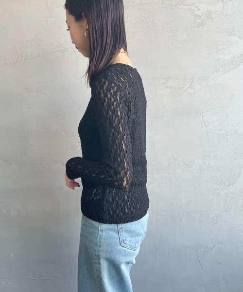 JEANS FACTORY Clothes（ジーンズファクトリークローズ）の「[Jeans Factory Clothes/ジーンズファクトリークローズ] レース柄 クルーネックシアーTシャツ（Tシャツ/カットソー・レディース・イエロー/オフホワイト/ブラック/サックスブルー・F）」の18枚目の写真