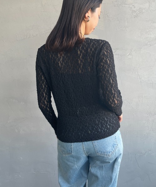 JEANS FACTORY Clothes（ジーンズファクトリークローズ）の「[Jeans Factory Clothes/ジーンズファクトリークローズ] レース柄 クルーネックシアーTシャツ（Tシャツ/カットソー・レディース・イエロー/オフホワイト/ブラック/サックスブルー・F）」の13枚目の写真
