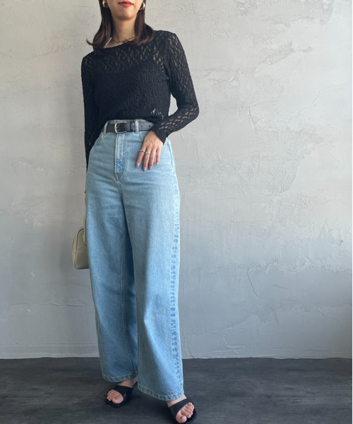 JEANS FACTORY Clothes（ジーンズファクトリークローズ）の「[Jeans Factory Clothes/ジーンズファクトリークローズ] レース柄 クルーネックシアーTシャツ（Tシャツ/カットソー・レディース・イエロー/オフホワイト/ブラック/サックスブルー・F）」の12枚目の写真